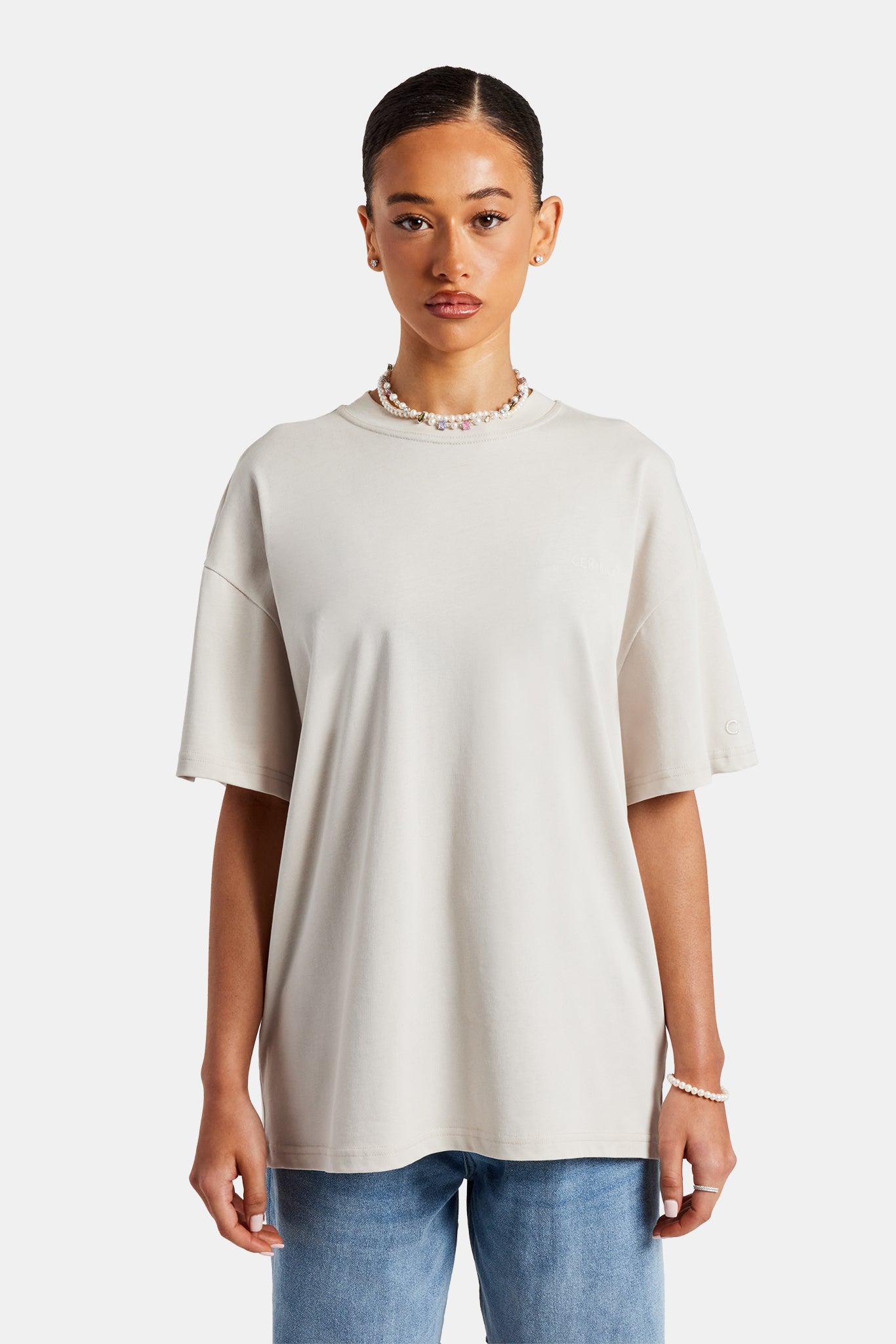 Oversize-T-Shirt mit Parasio Hills-Text für Damen – Stein
